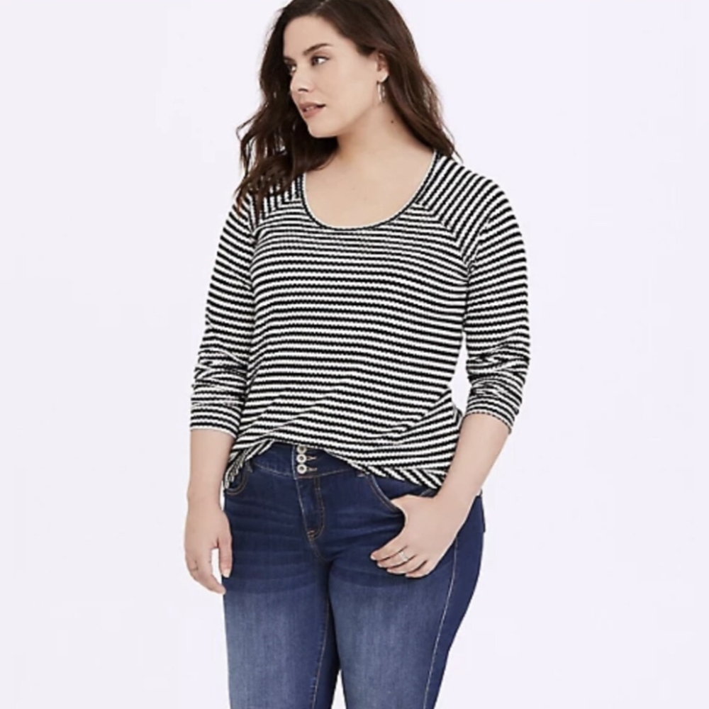 Torrid Waffle Knit Black and White Striped Long Sleeve Top 5X 28
